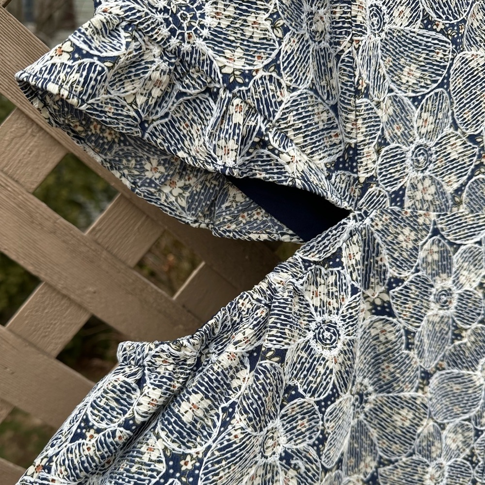 Adelyn Rae Floral Print Cutout Jumpsuit in Blue and White - Picture 5 of 7